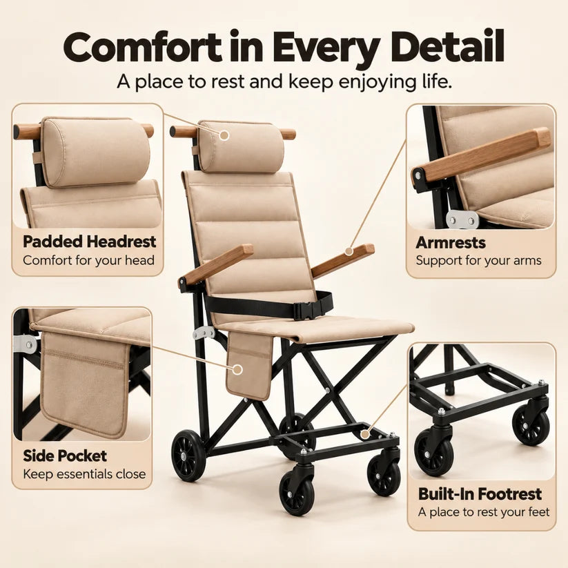 Padded Folding Transport Chair for Easy Outings